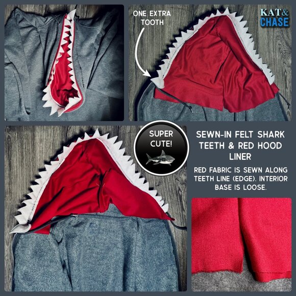 Grey Red Daddy Shark Zip Up Hoodie Mens Large Custom OOAK Father Family Costume - Picture 7 of 12